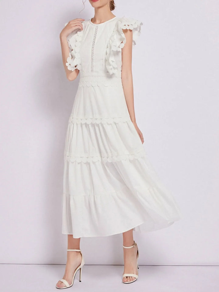 Sleeveless Ruffled Tiered Dress with Embroidered Trim