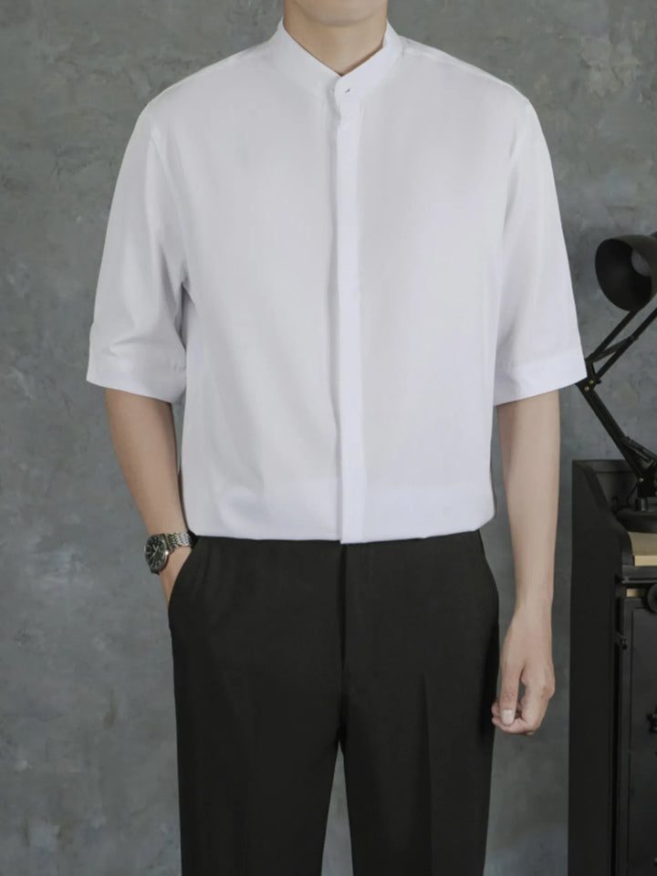 Men's Full Size Solid Collar Half Sleeve Shirt Plus Size
