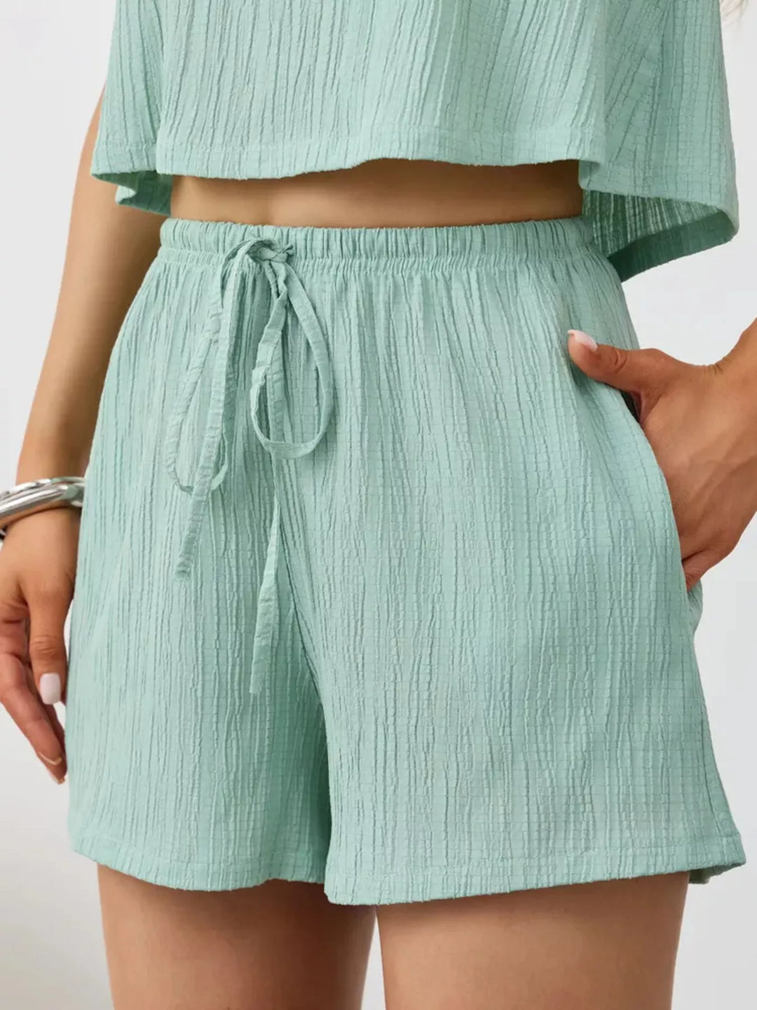 Textured Round Neck Tank and Shorts Set