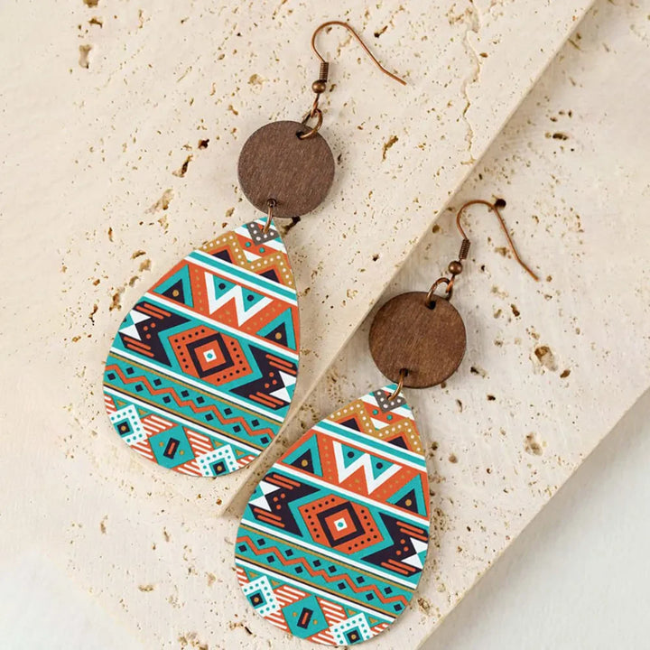 Geometric Wooden Teardrop Earrings