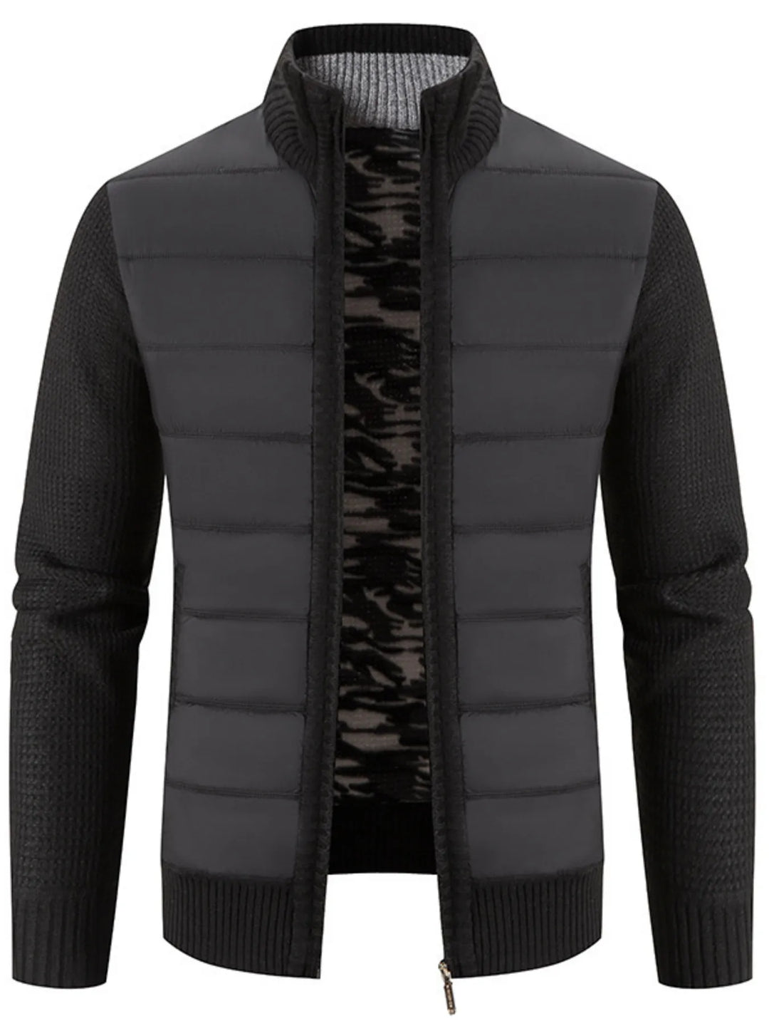 Men's Plus Size Quilted Knit Bomber Jacket with Stand Collar