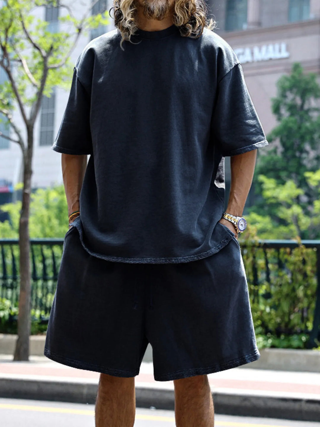 Men's Full Size Round Neck Short Sleeve Top and Shorts Set Plus Size