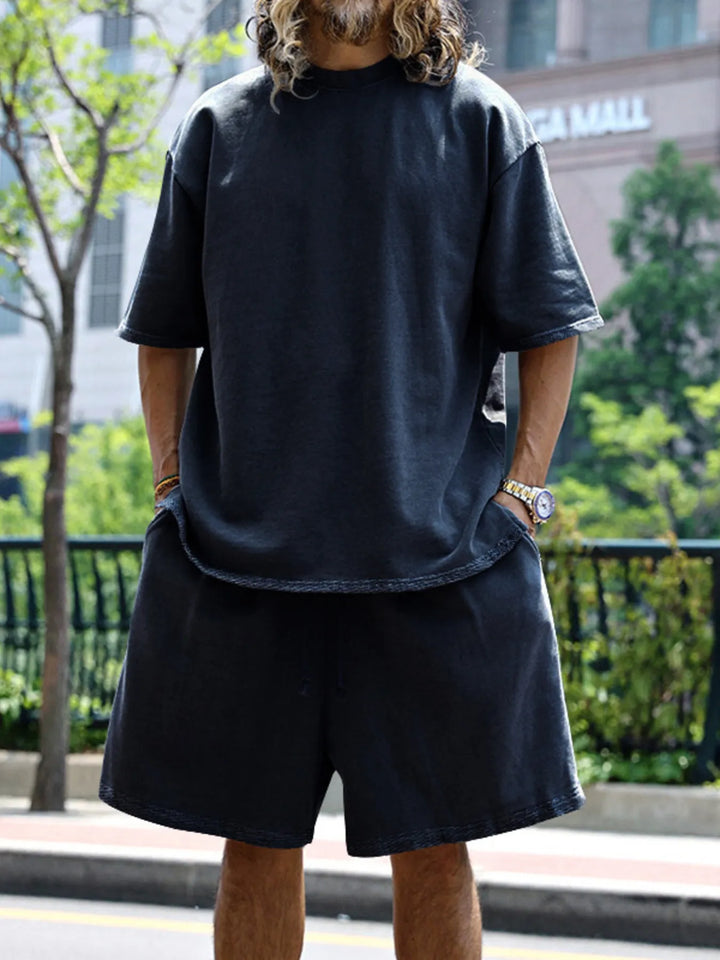 Men's Full Size Round Neck Short Sleeve Top and Shorts Set Plus Size