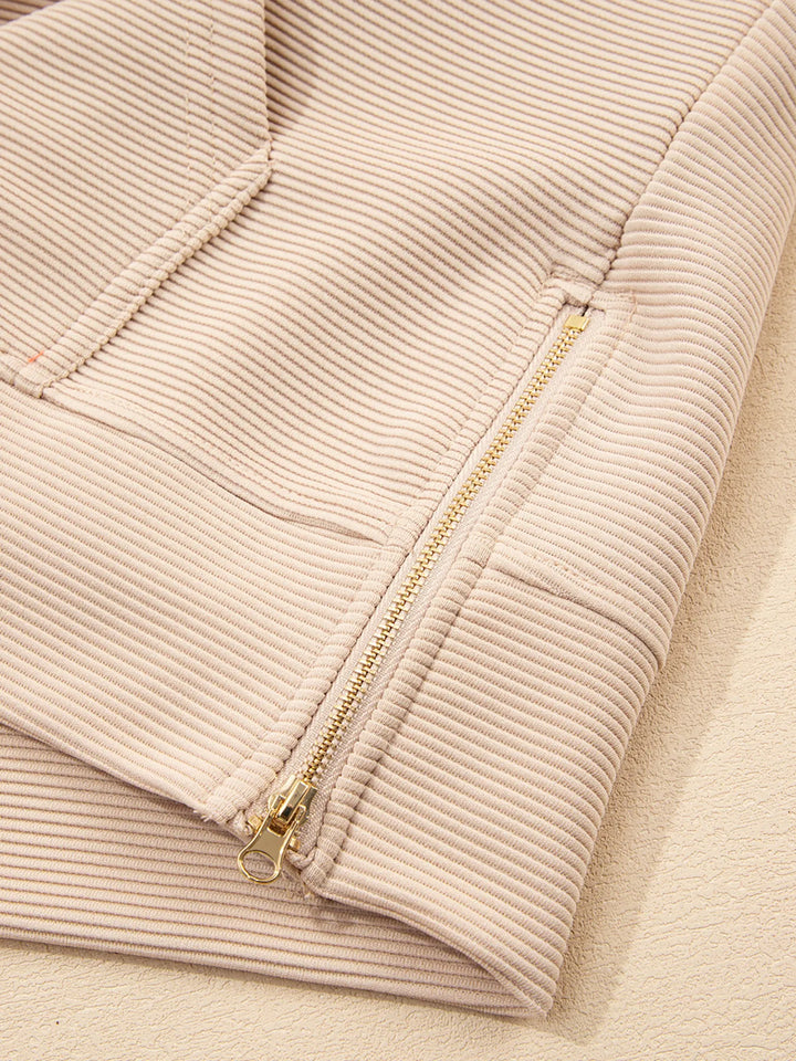 Textured Half Zip Kangaroo Pocket Top and Drawstring Shorts Set
