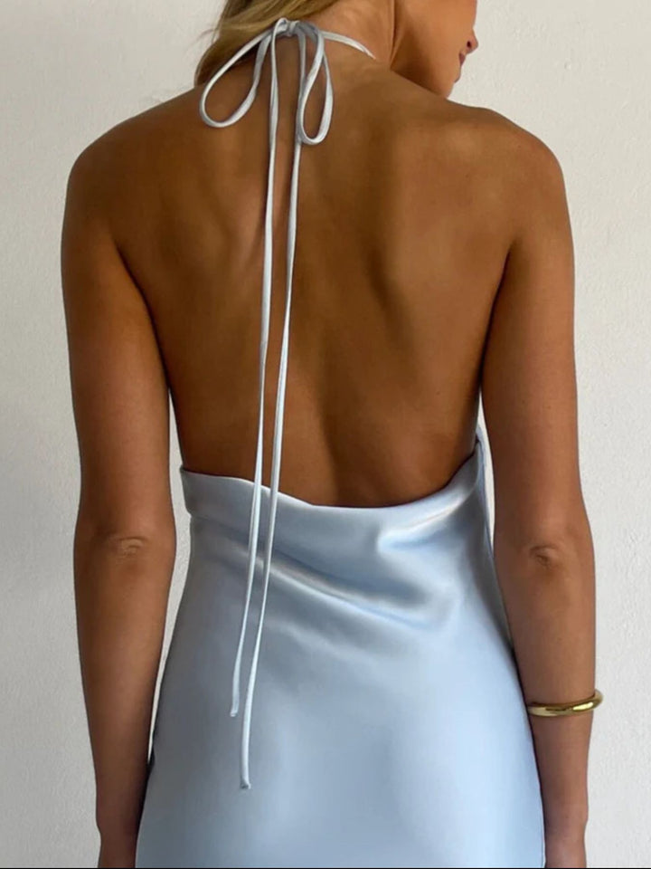Halter Neck Satin Maxi Dress