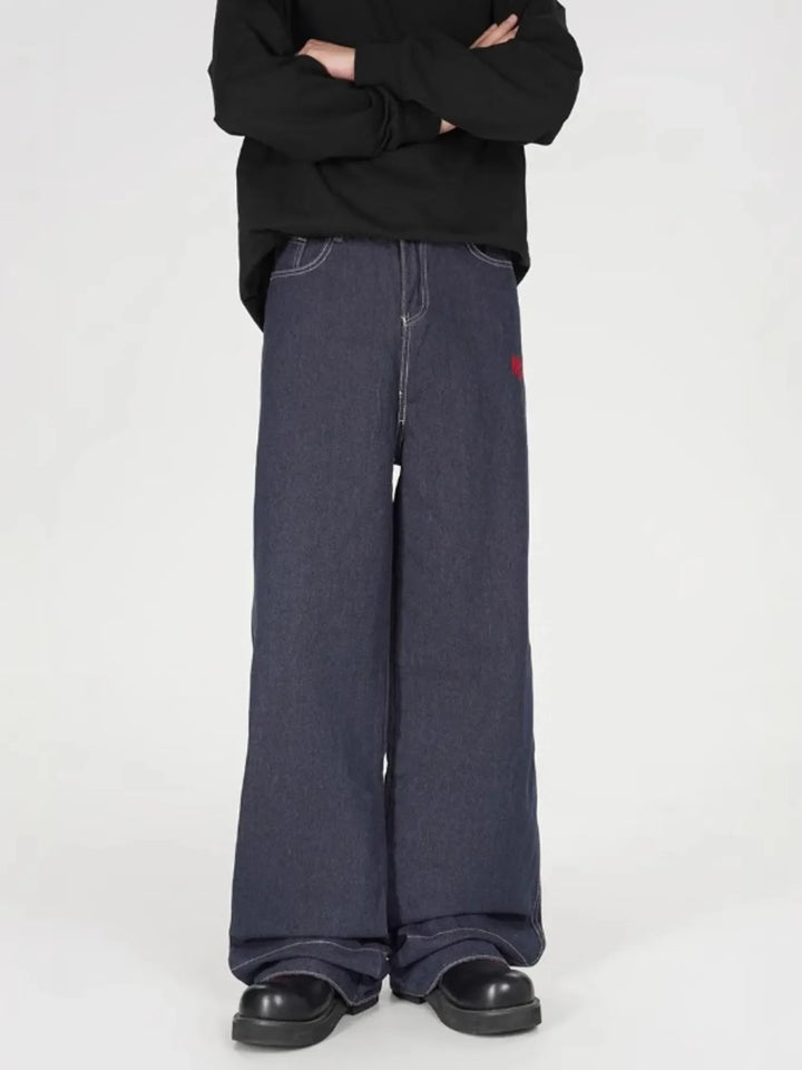 Men's Plaid Pocket Wide Leg Jeans