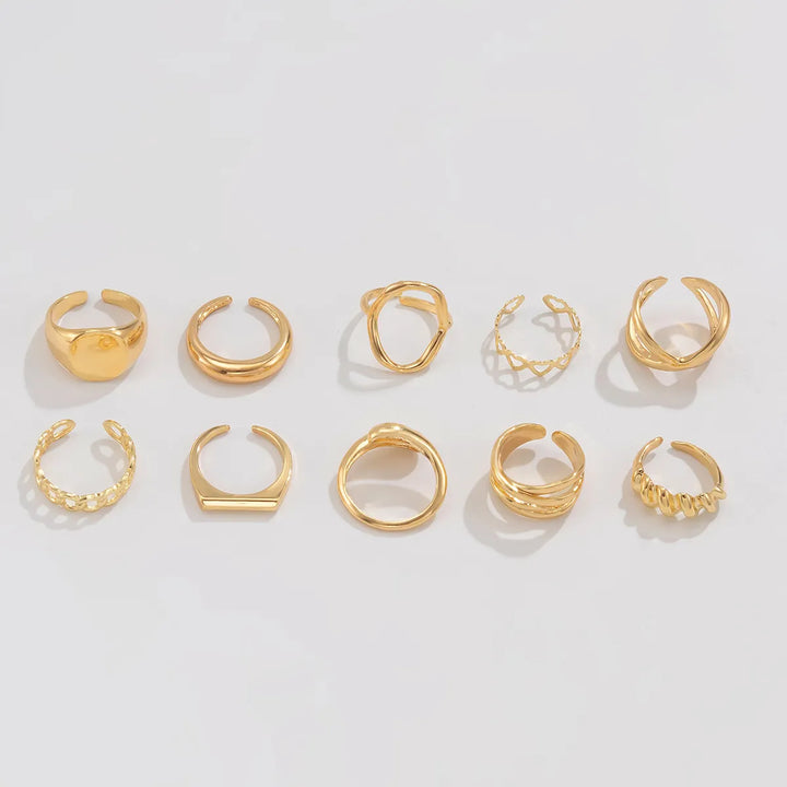 10-Piece Alloy Geometric Ring