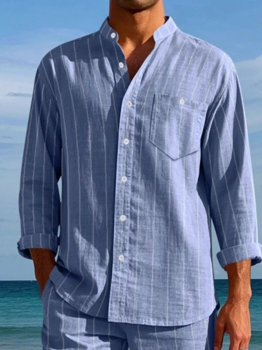 Men's Full Size Striped Button Up Shirt Plus Size