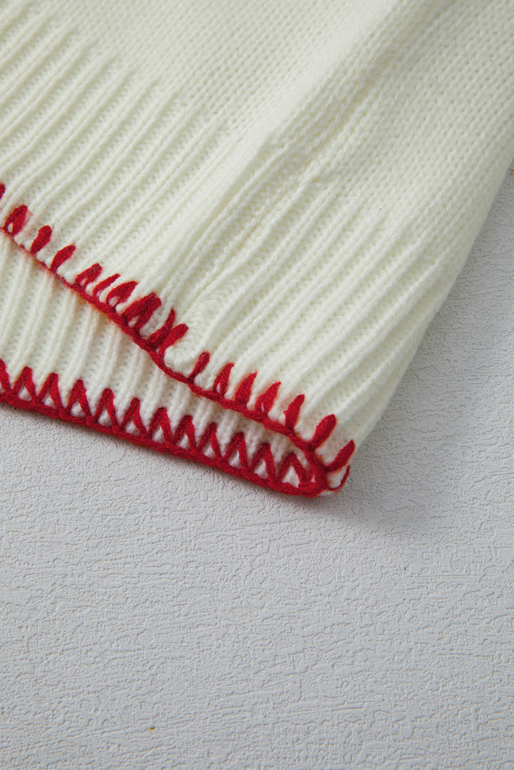 白色蝴蝶結圖案撞色裝飾聖誕寬鬆圖案毛衣