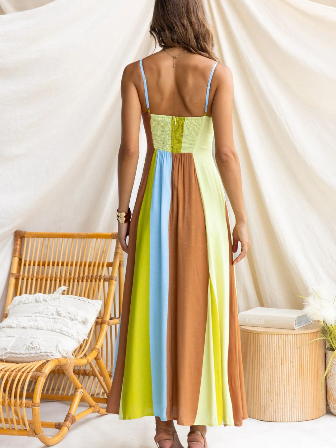 Color Block Spaghetti Strap Maxi Dress