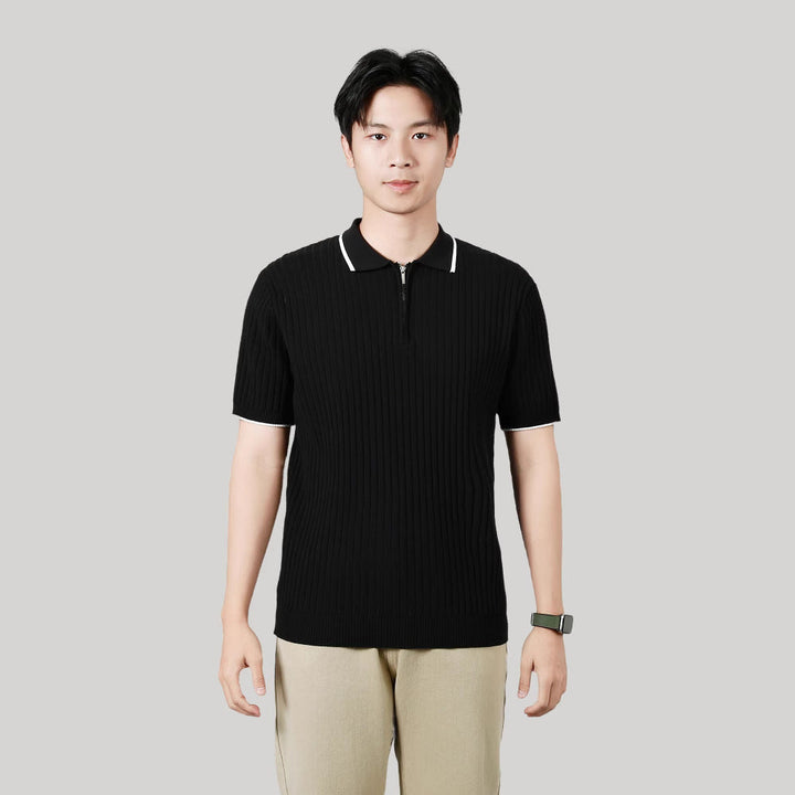 Men's Half-zip Ice Silk Knitted Lapel Vertical Striped Top