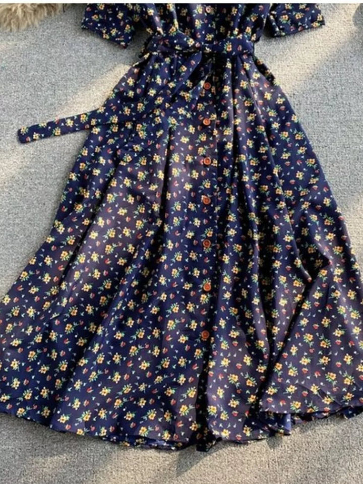 Floral Print V-Neck Midi Dress