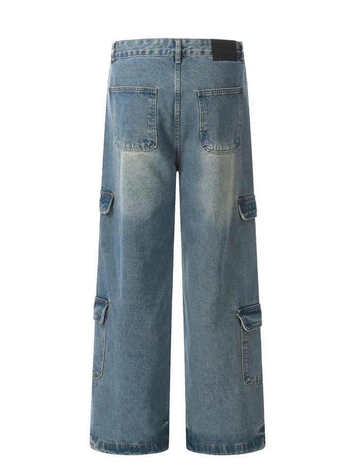 Men's Washed Multi-Pocket Cargo Jeans
