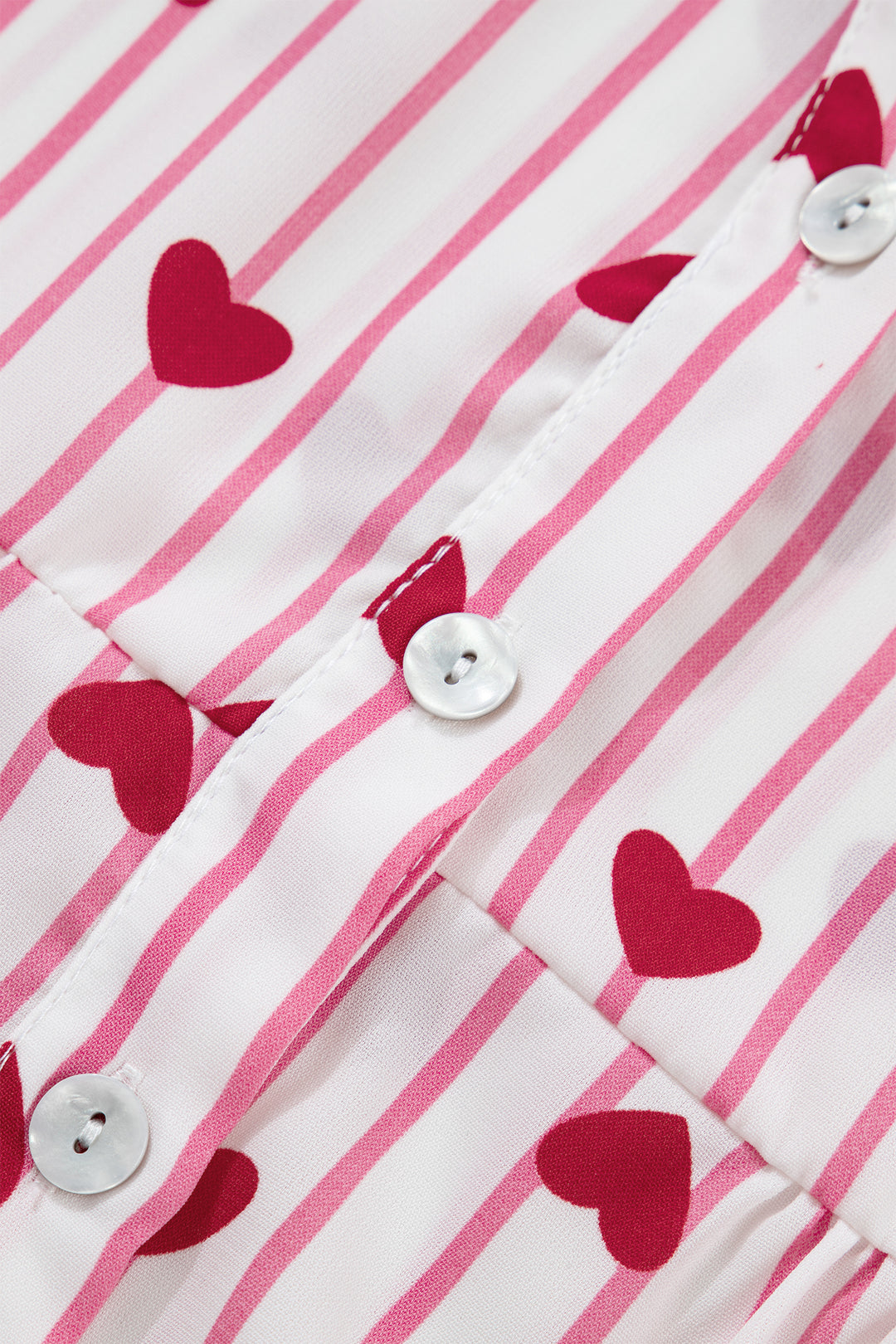 Pink Stripe Textured Heart Print Long Flounce Sleeve Shirt