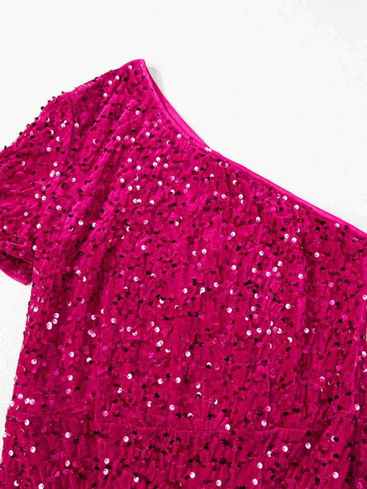 Sequin One-Shoulder Dress with High Slit