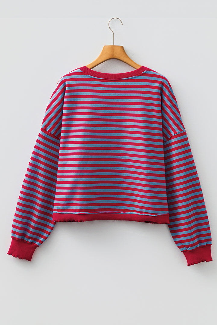 Red Stripe Exposed Seam Contrast Ribbed Trim Oversize Sweatshirt