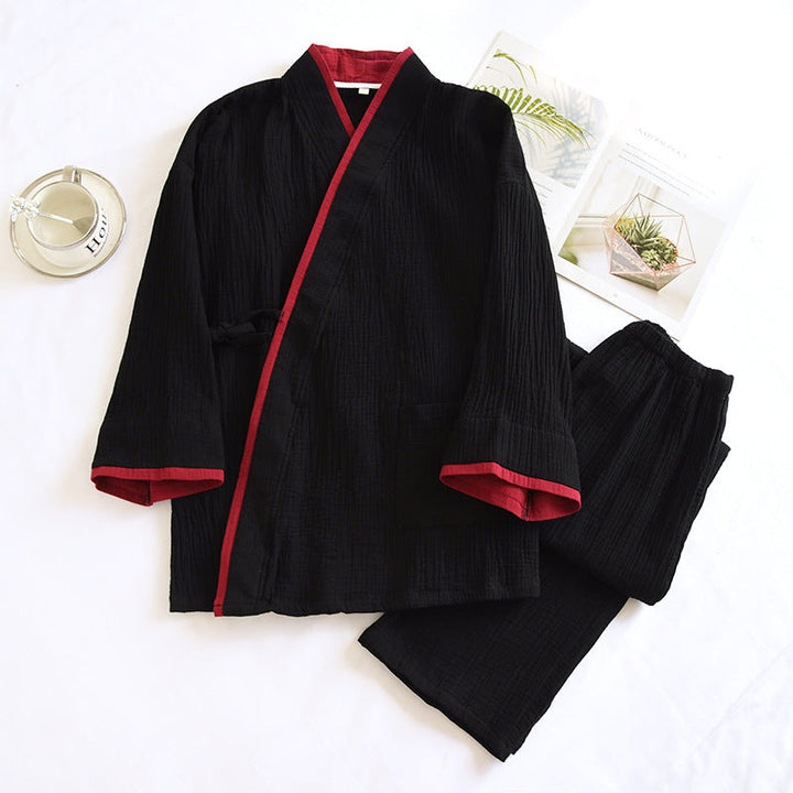 Mens Kimono Hanfu Pure Cotton Gauze Pajama Set