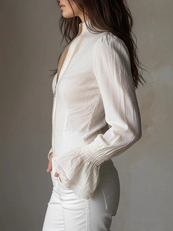 Lace Trim Zip-Up Shirt