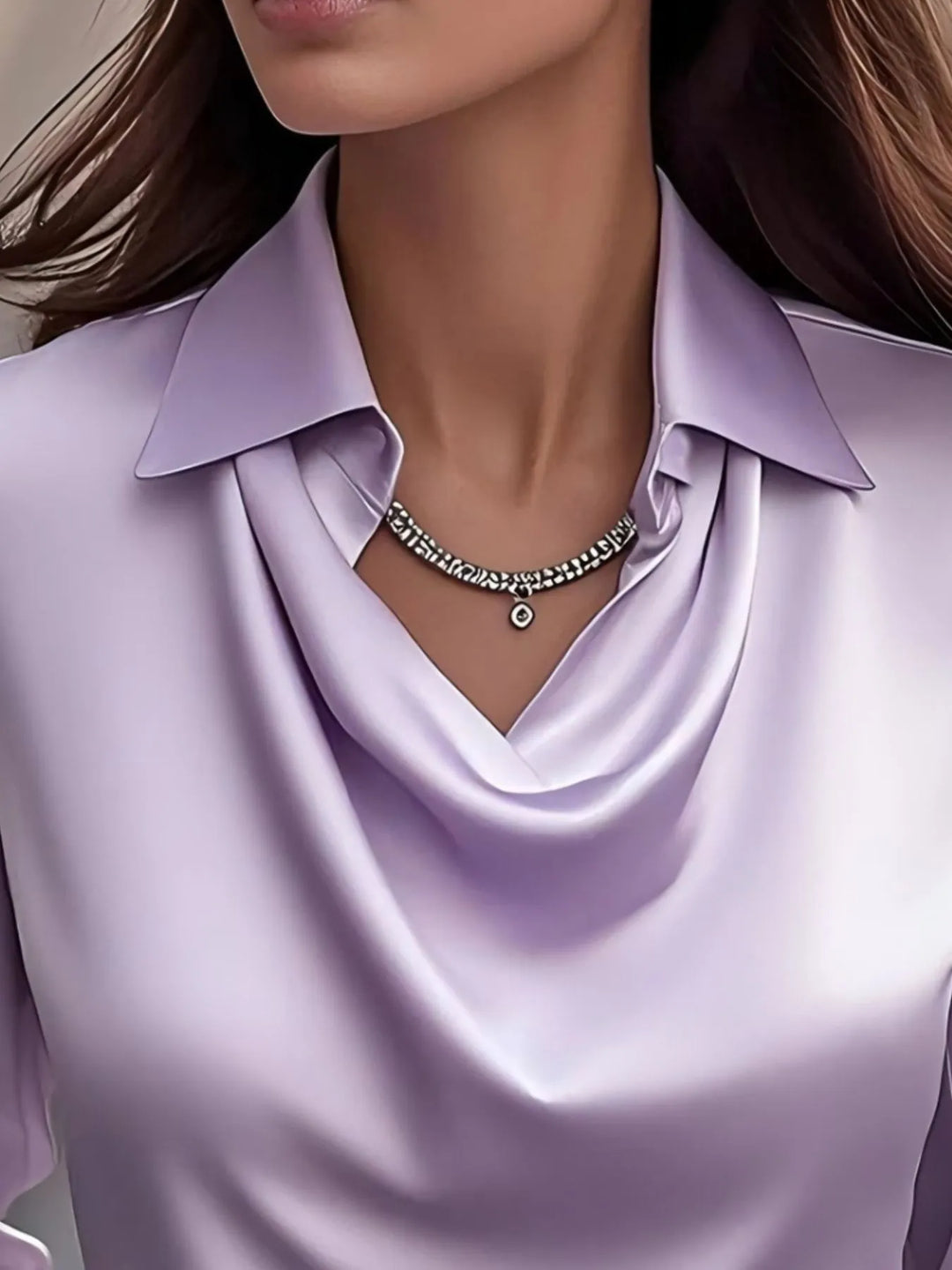Satin Collar Long Sleeve Blouse