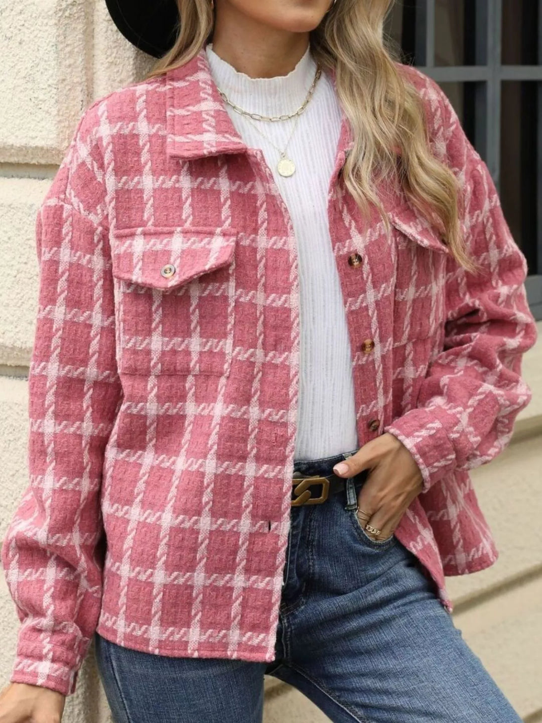 Plaid Button Up Long Sleeve Jacket