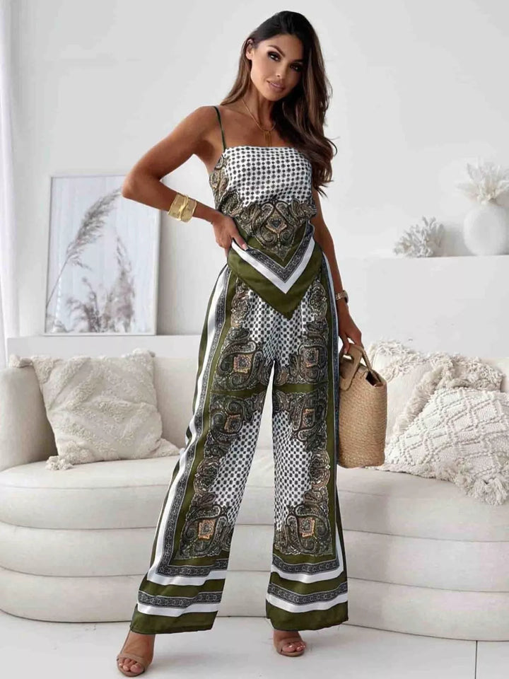 Tie Back Printed Cami and Pants Set