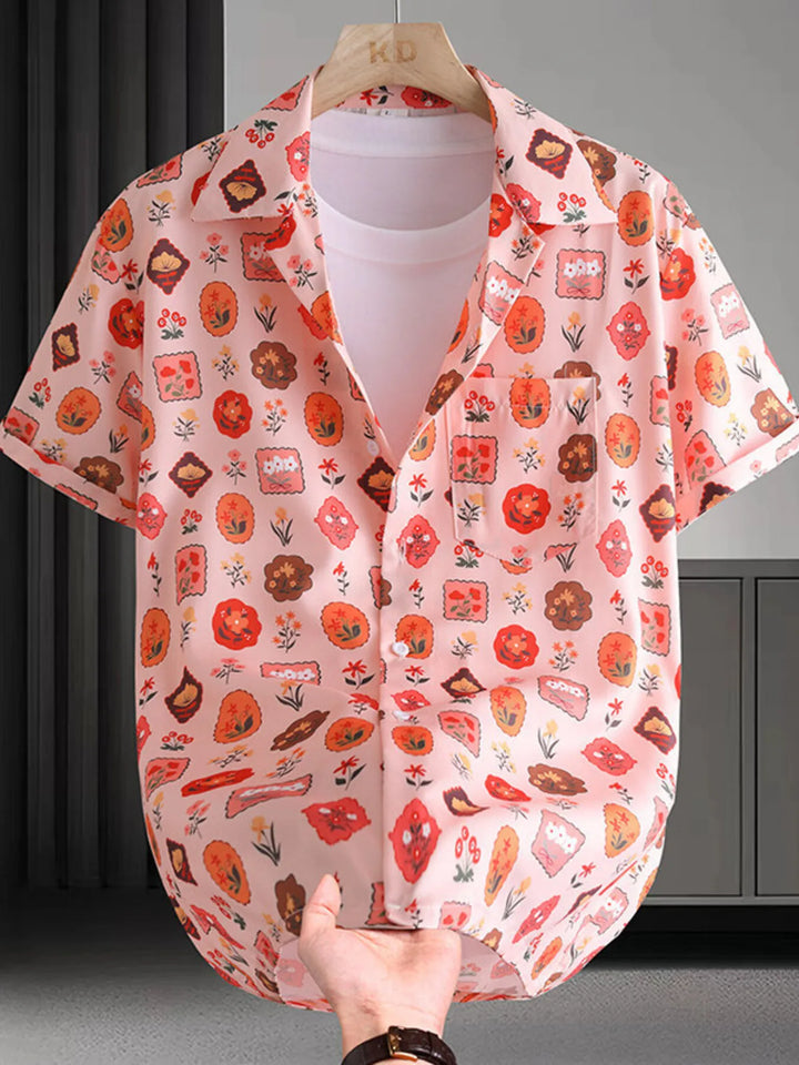 Men's Plus Size Printed Button Up Short Sleeve Shirt