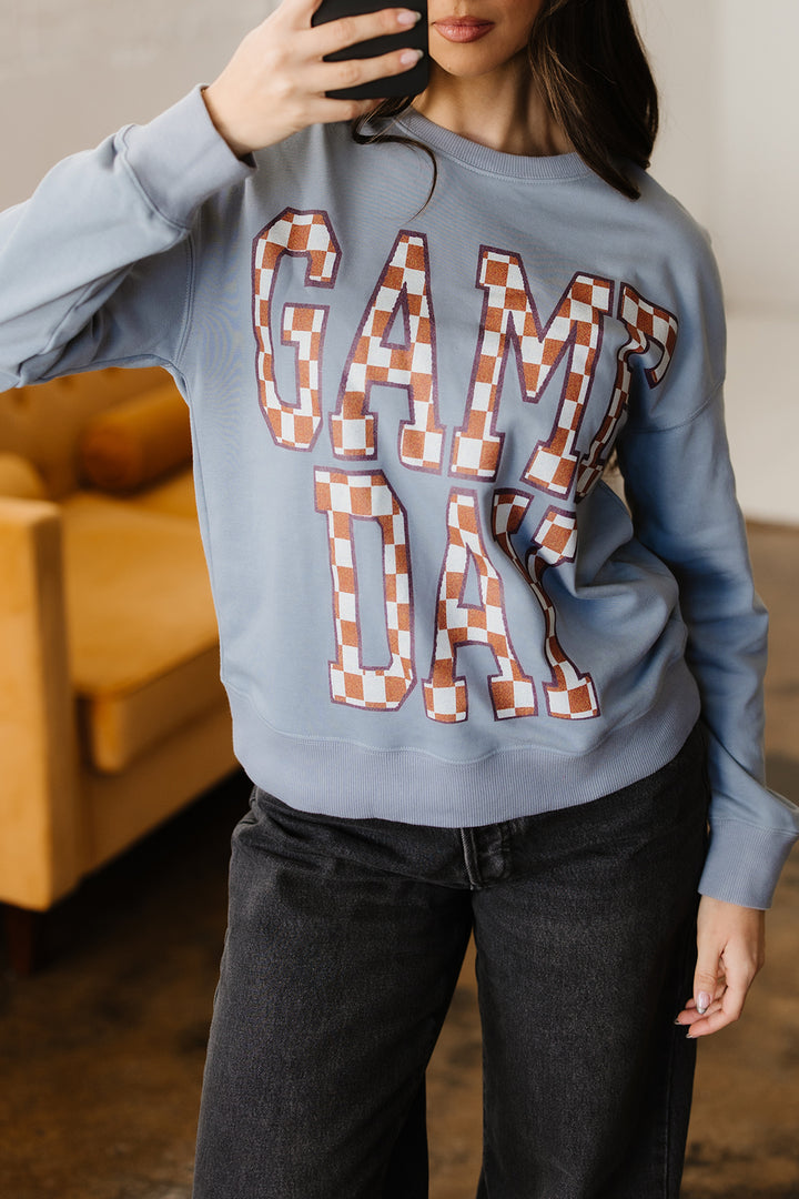 Sleet GAME DAY Checkered Letter Graphic Oversize Sweatshirt