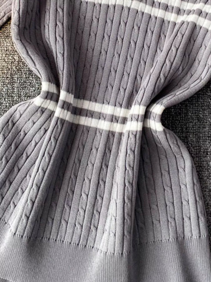 Striped Knit Polo Collar Top