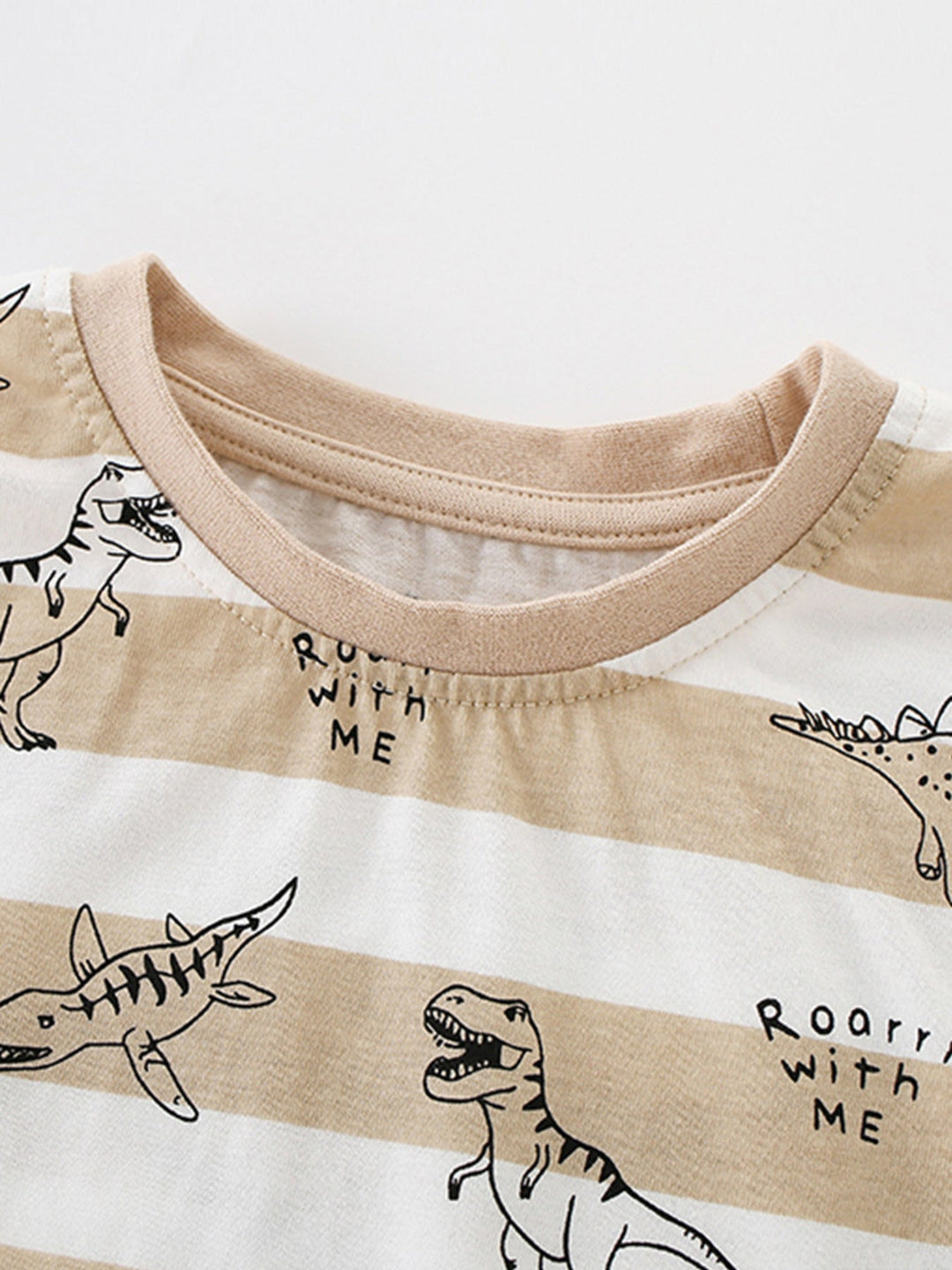 Children's Dinosaur Print Striped Crew Neck T-Shirt