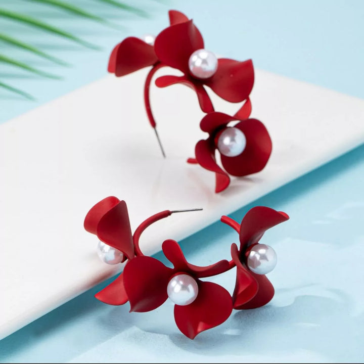 Floral Pearl Hoop Earrings