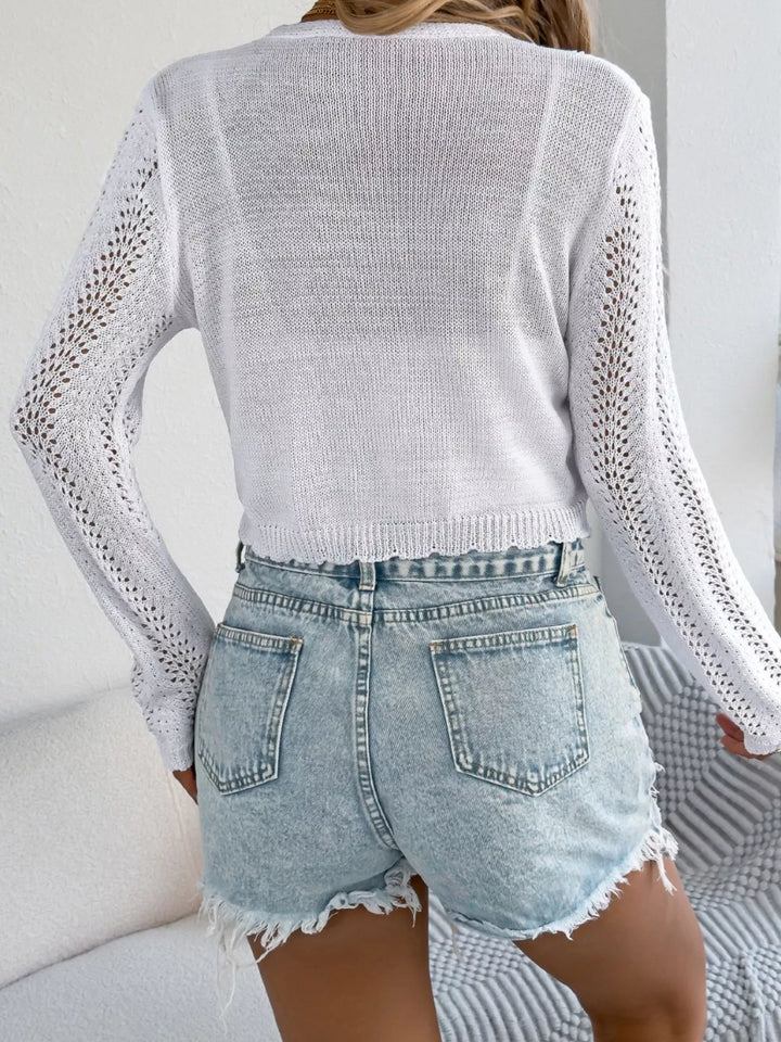 Crochet Knit Tie Front Cropped Cardigan