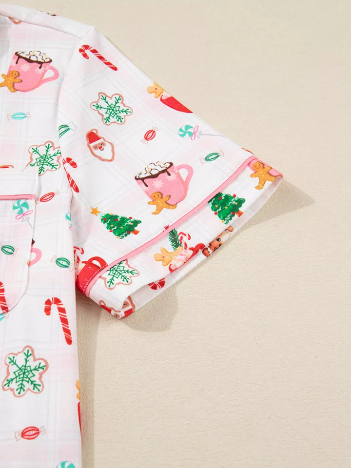 Christmas Spirit Cute Holiday Print Short Sleeve Shirt and Pants 2pcs Pajama Set