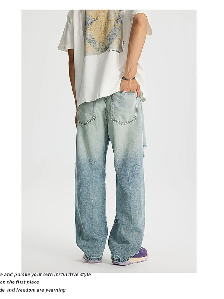 Men's Full Size Distressed Wide Leg Jeans Plus Size