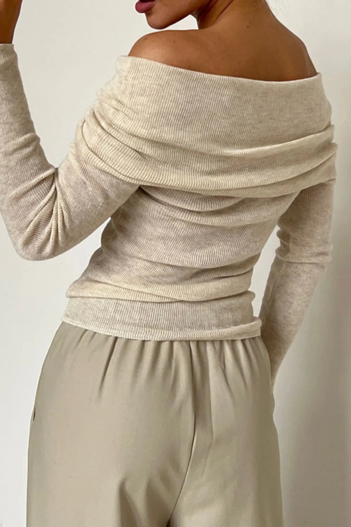 Off-Shoulder Long Sleeve Knit Top