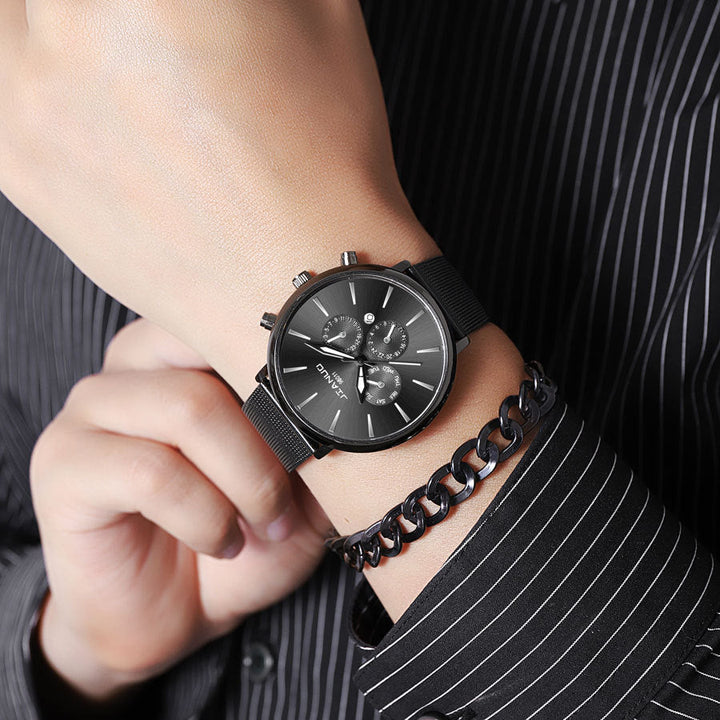 Mens Mesh-band Watch Fashionable Quartz Timepiece With Calendar Suitable For Business And Casual Occasions