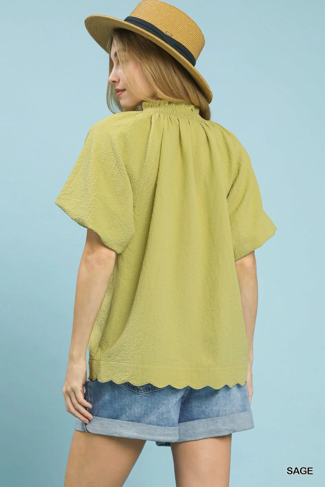 Umgee Scalloped Hem Textured Blouse