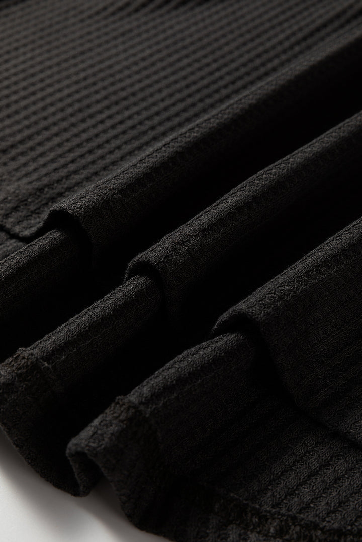 Carbon Grey Waffle Knit Patchwork Half Zipped Casual Sweatshirt