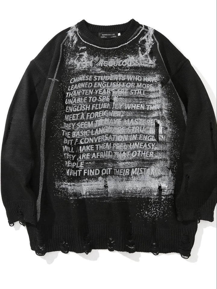 Men's Distressed Round Neck Sweater