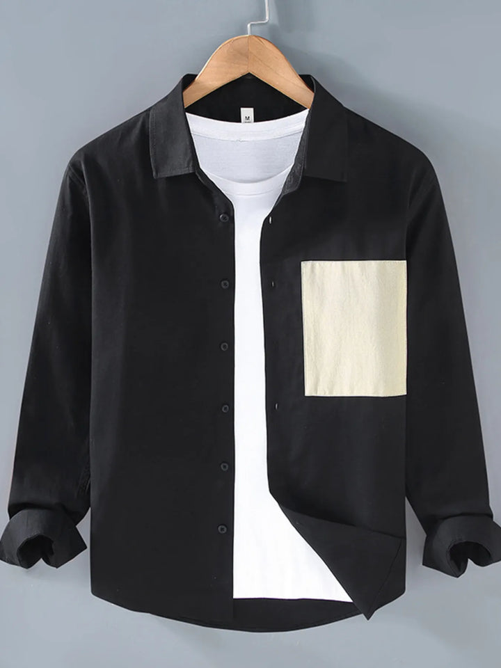 Men's Plus Size Casual Button-Up Shirt with Contrast Pocket