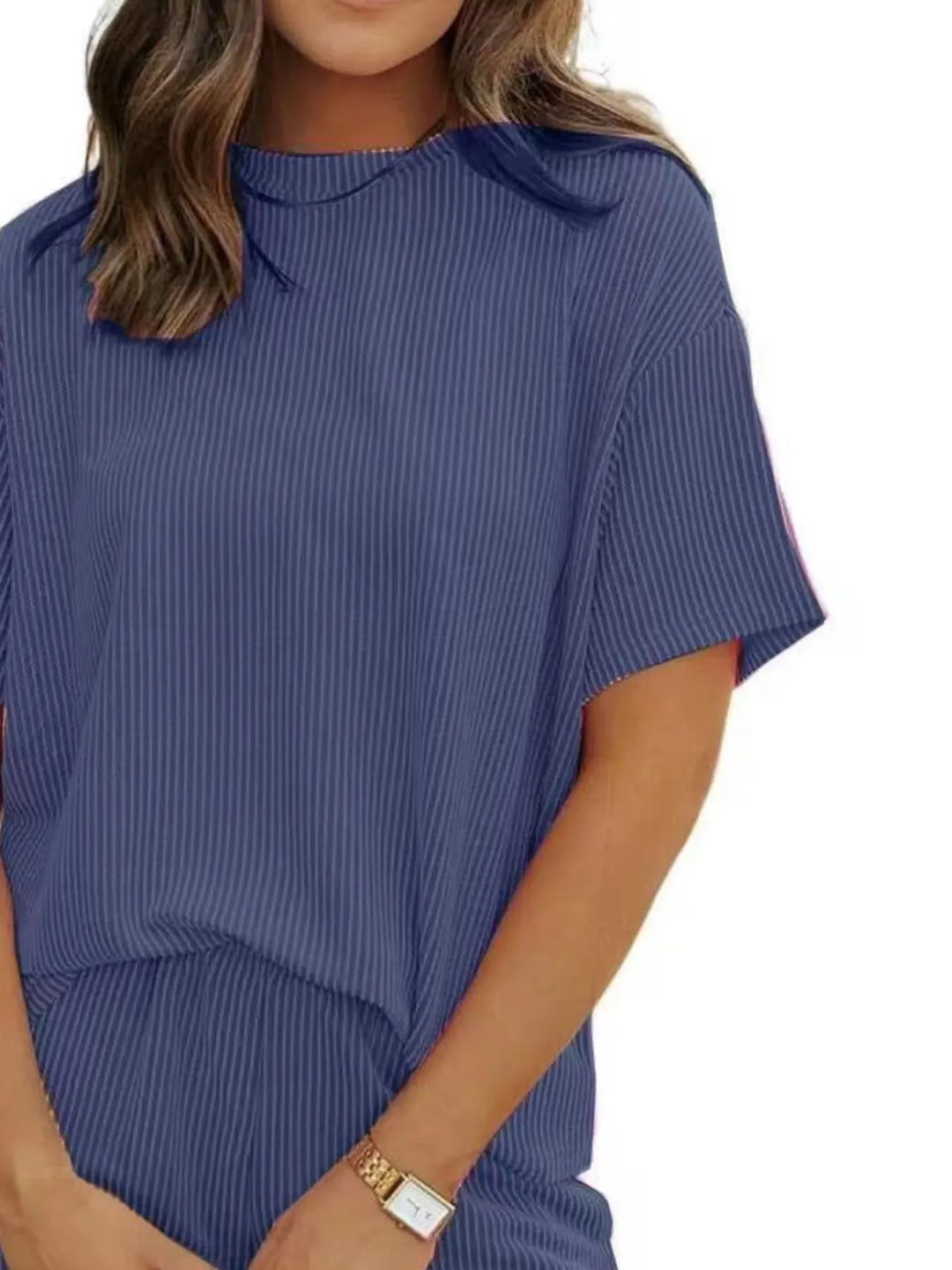 Full Size Ribbed Short Sleeve Top and Shorts Two-Piece Set Plus Size