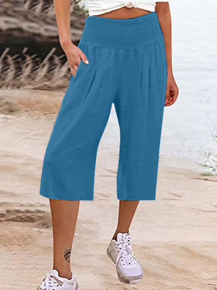 Smocked Wide-Leg Capri Pants