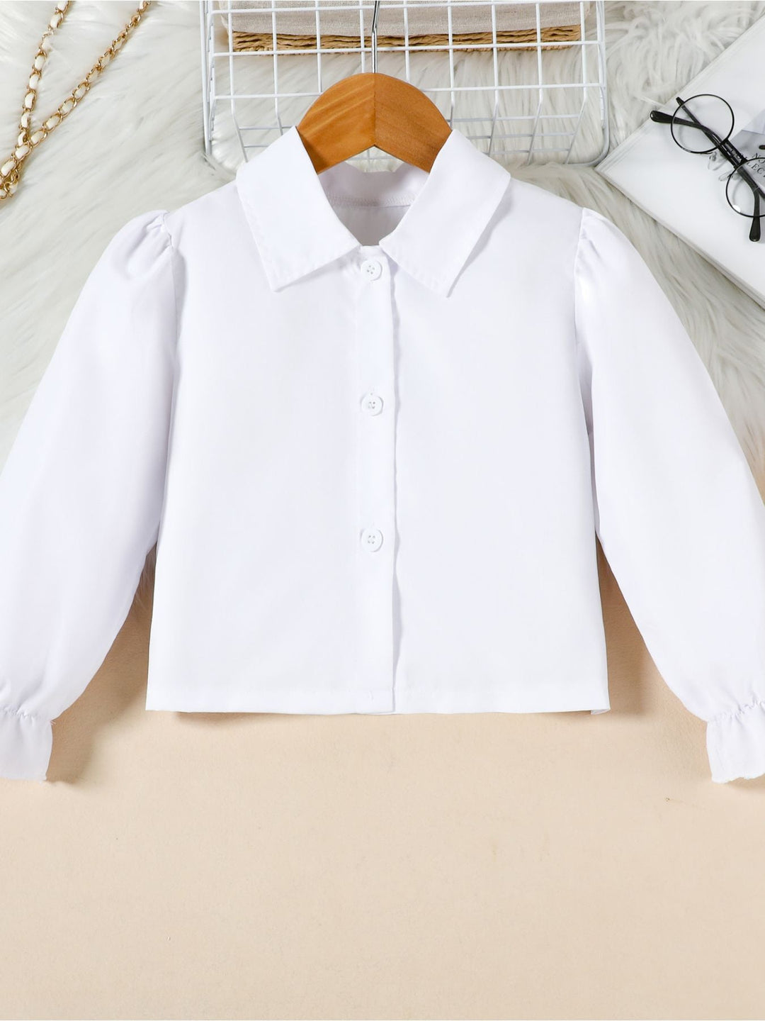 Children's Long Sleeve Shirt & Pleated Skirt Set with Belt