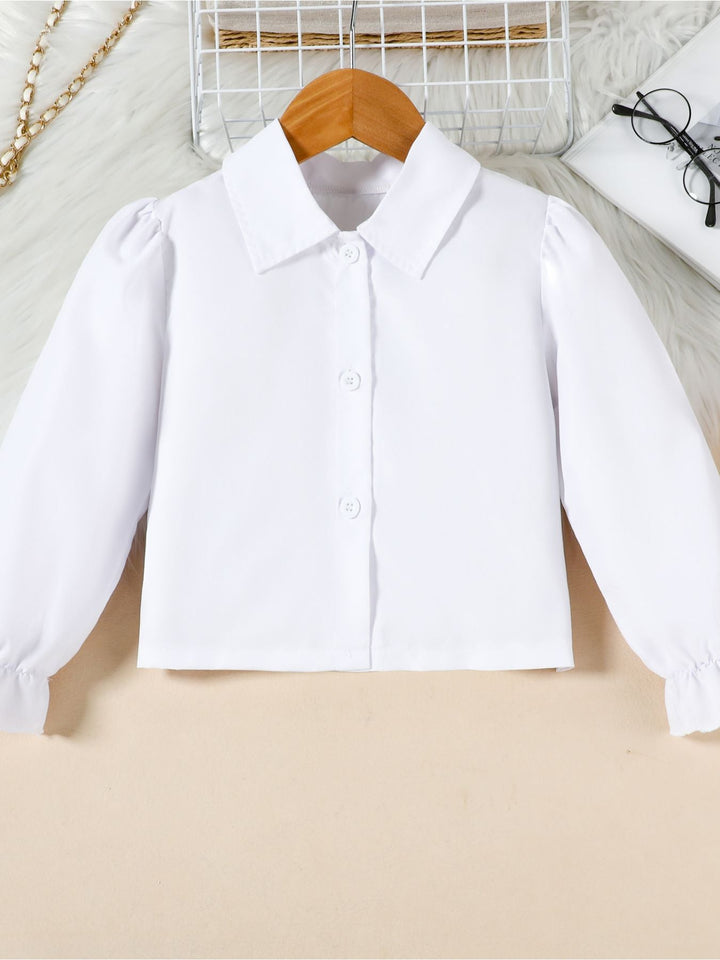 Children's Long Sleeve Shirt & Pleated Skirt Set with Belt