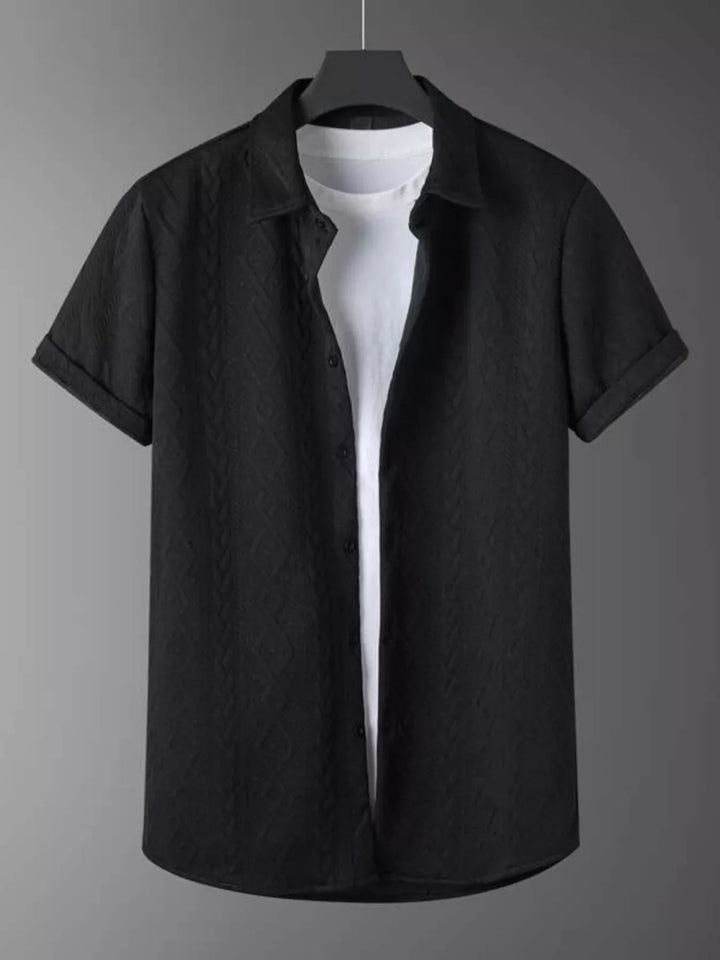 Men's Textured Knit Short Sleeve Polo & Shorts Set