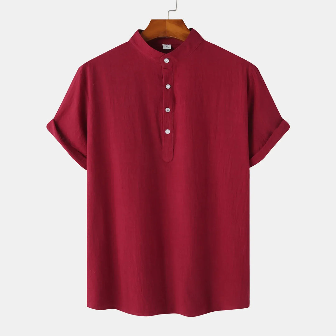 Men's Mandarin Collar Short Sleeve Henley Shirt