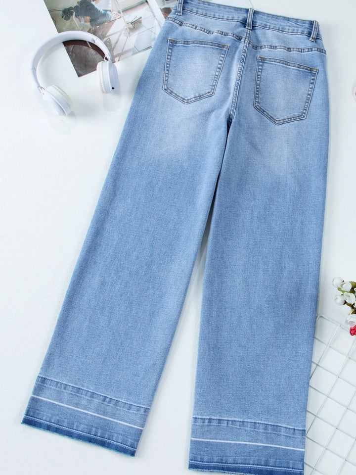 High Waist Wide Leg Washed Jeans