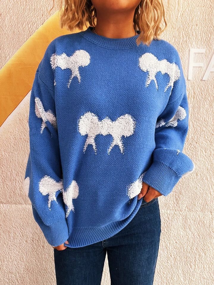 Bow Pattern Round Neck Sweater