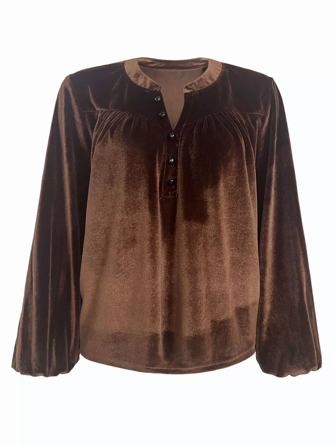 Velvet Notched Long Sleeve Blouse