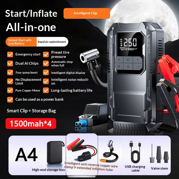 12V Car   Starter With Air Compressor, Portable Car Battery Booster Pack, Emergency Battery  Box Auto Tire Inflator All-in-One