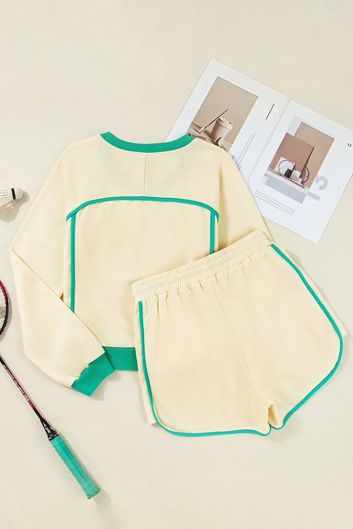 Contrast Round Neck Top and Shorts Set